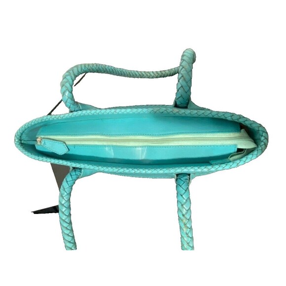 Alexandro Yeo Mexican Leather Tooled Embossed Turquoise Tote Braided Handle - Picture 6 of 16